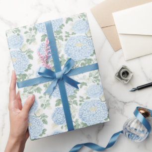 Papier Cadeau Jolies Fleurs Bleues Claires et Blanches pour une 