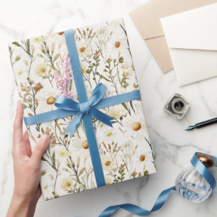 Papier Cadeau Jolies Fleurs de Marguerite Blanche Anniversaire
