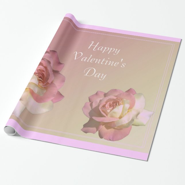Papier Cadeau jolies fleurs de rose rose pour joyeuse Saint-Vale (Déroulé)