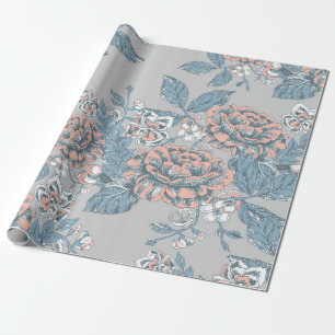 Papier Cadeau Jolies fleurs. Des ornements monochromes. Pat sans