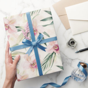 Papier Cadeau Jolies Fleurs D'orchidée Tropicale Rose Pour La Ma
