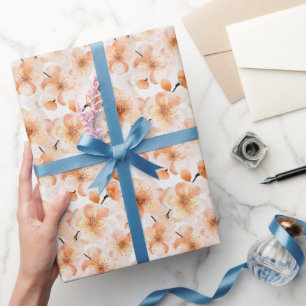 Papier Cadeau Jolies fleurs orange pêche Shower de mariage