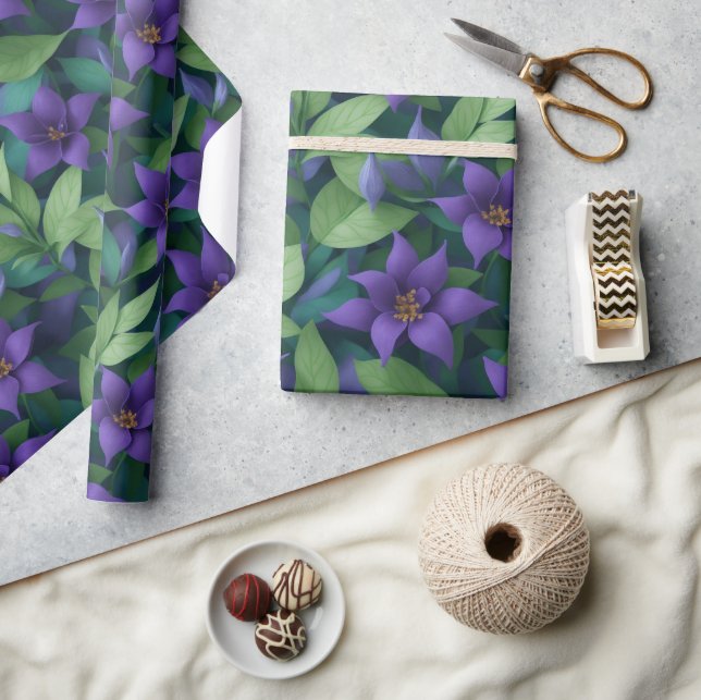 Papier Cadeau Jolies fleurs violettes (Artisanat)