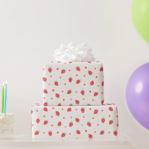 Papier Cadeau Jolies fraises amour coeurs de la Saint-Valentin