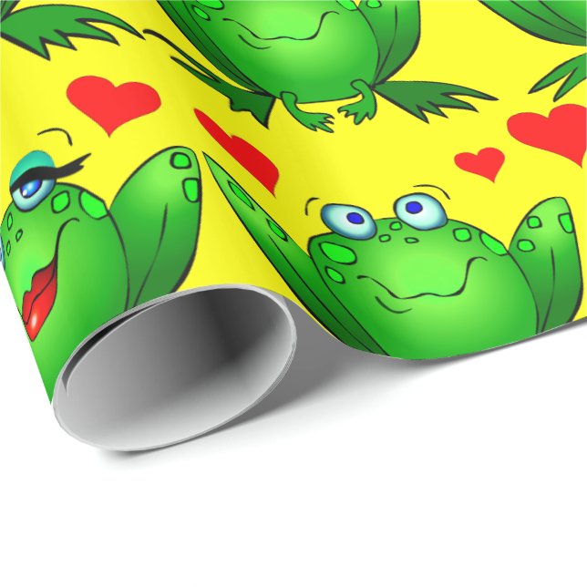 Papier Cadeau Jolies grenouilles de dessin animé vertes aiment l (Coin rond)