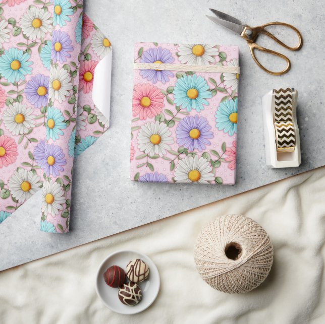 Papier Cadeau Jolies Marguerites Colorées (Artisanat)