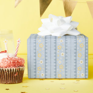 Papier Cadeau Jolies rayures florales et bordure en dentelle sur
