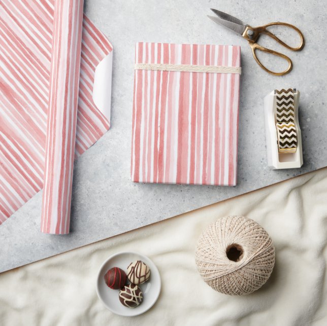 Papier Cadeau Jolies Rayures Roses Blanches (Artisanat)