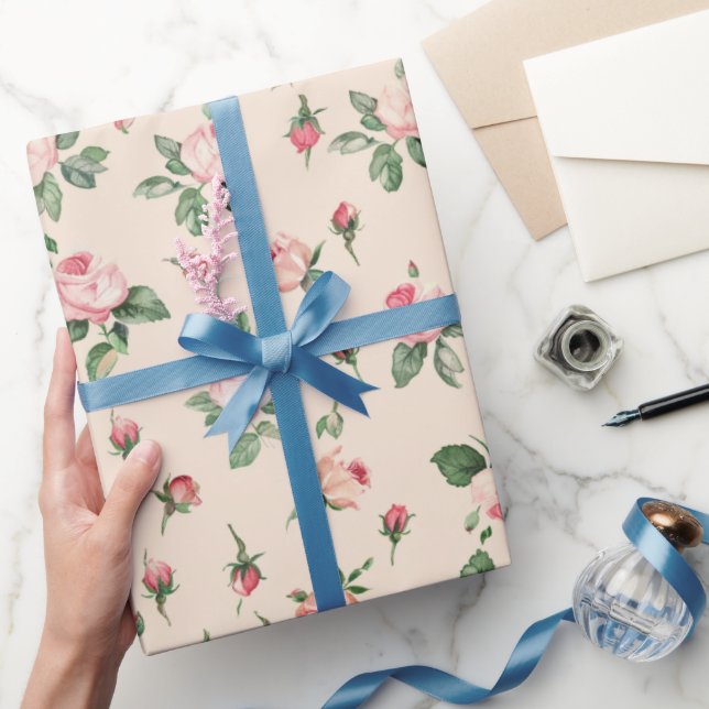 Papier Cadeau Jolies Roses Floral Rose Pêche Crème Douceur de Ma (Cadeaux)