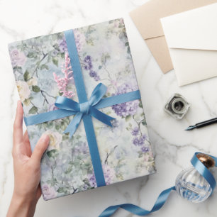 Papier Cadeau Jolies Roses Lavande Blanches Fleurs Mariage Viole
