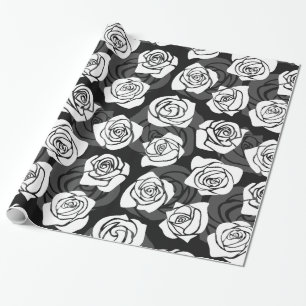 Papier Cadeau Jolies roses Vintages en noir et blanc