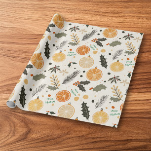 Papier Cadeau Jolies tranches d'orange et Noël de pin