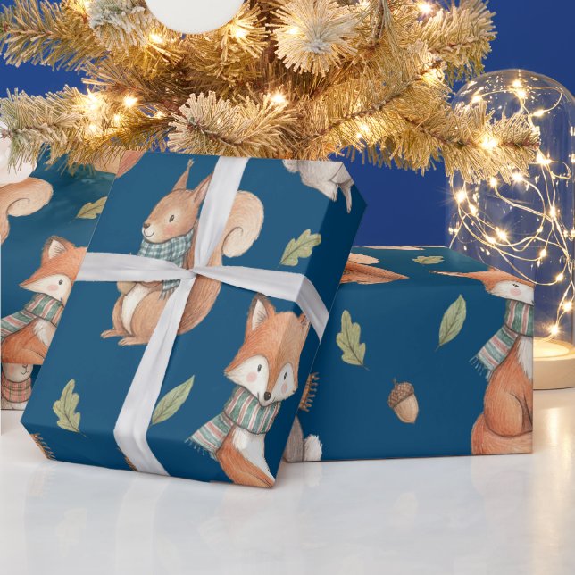 Papier Cadeau Jolis animaux de la forêt à l'aquarelle (Vacances)
