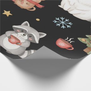 Papier Cadeau Jolis Animaux Festifs de la Forêt & Noël Lama