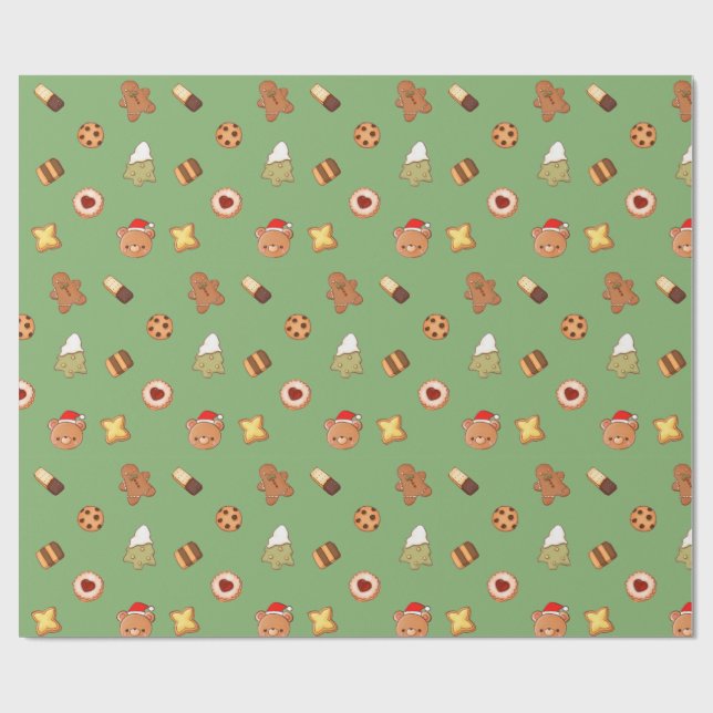 Papier Cadeau Jolis biscuits de Noël Bonnes fêtes  (Plat)