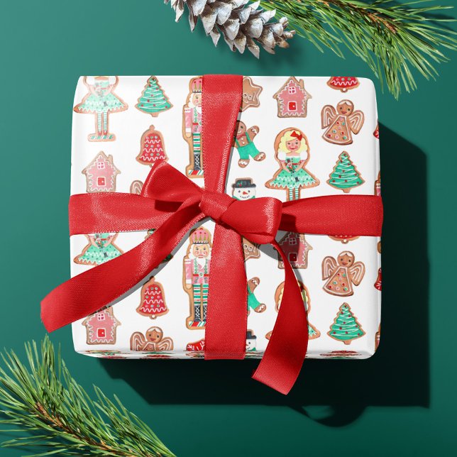 Papier Cadeau Jolis biscuits de Noël en forme de casse-noisette (Cute Christmas Holiday Nutcracker Cookies Wrapping Paper)