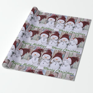 Papier Cadeau Jolis bonshommes de neige Joyeuses Fêtes Joyeux No