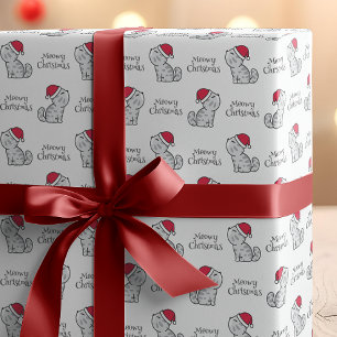 Papier Cadeau Jolis chats de Noël en Santa miaou