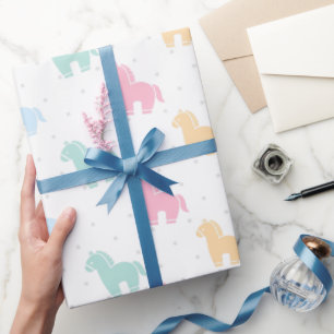 Papier Cadeau Jolis chevaux colorés pastel à motif points 2026