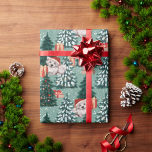 Papier Cadeau Jolis chiots Noël Arbres Rouges Cadeaux de fêtes