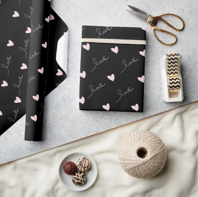 Papier Cadeau Jolis cœurs roses et écriture d'amour pour la Sain (Artisanat)