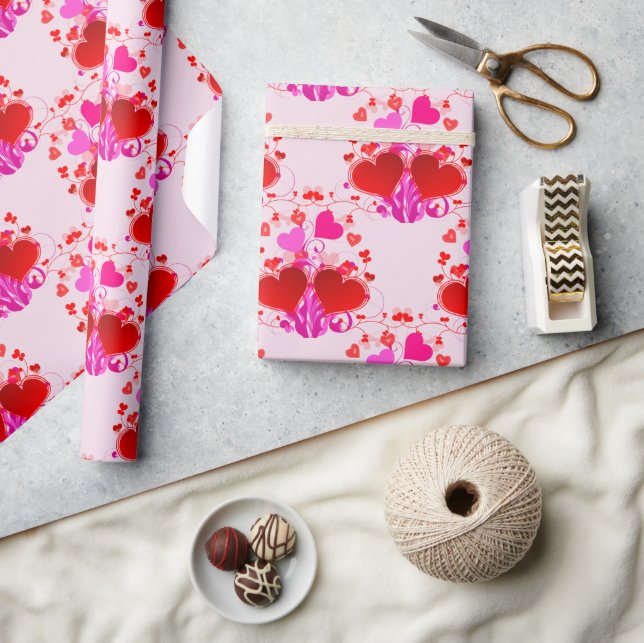 Papier Cadeau Jolis cœurs roses et rouges pour la Saint-Valentin (Artisanat)