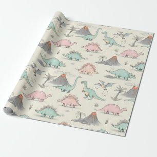 Papier Cadeau Jolis dinosaures esquissés à Jurassic Land