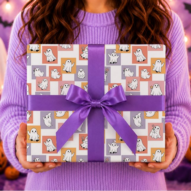 Papier Cadeau Jolis Fantômes Blocs Colorés Halloween (Créateur téléchargé)
