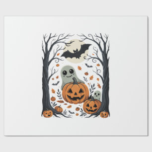 Papier Cadeau Jolis fantômes d'Halloween et forêt de citrouilles