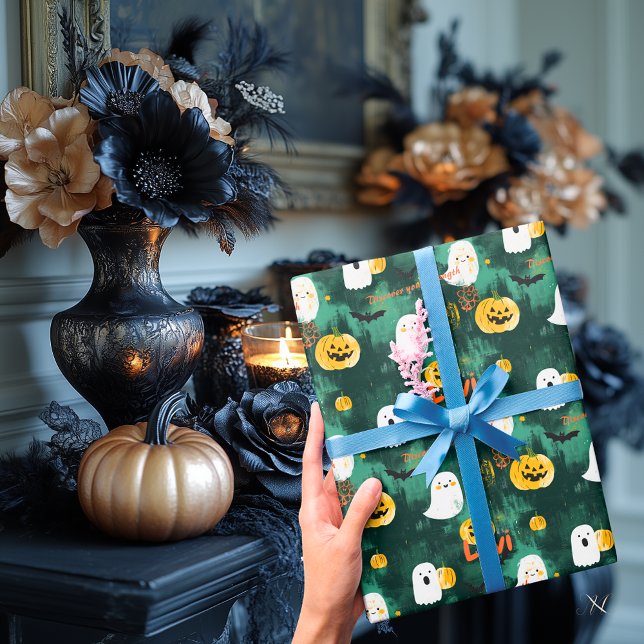 Papier Cadeau Jolis fantômes et citrouilles d'Halloween (Créateur téléchargé)