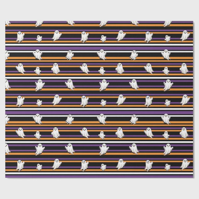 Papier Cadeau Jolis Fantômes Rayures Noir Orange Violet (Plat)