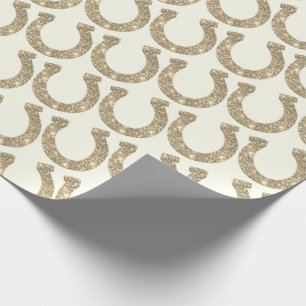 Papier Cadeau Jolis Glam Fer à Cheval Or Blanc Paillettes