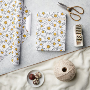 Papier Cadeau Jolis marguerites jaunes et blanches Motif d'art f
