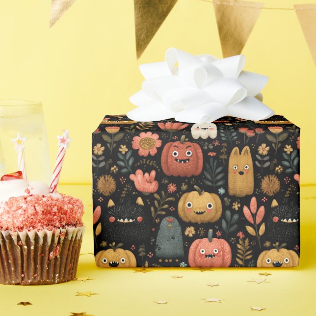 Papier Cadeau Jolis monstres et citrouilles d'Halloween (Fête d'anniversaire)
