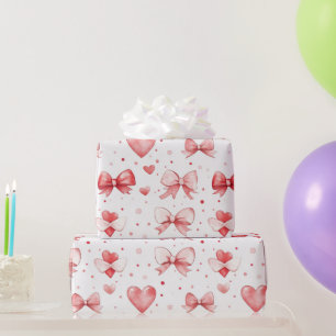 Papier Cadeau Jolis noeuds et coeurs aquarelles romantiques pour