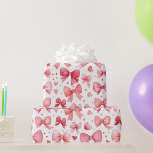 Papier Cadeau Jolis nœuds romantiques de Saint-Valentin rose et 