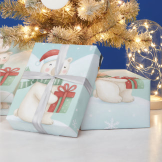 Papier Cadeau Jolis ours polaires et manchots motif de Noël