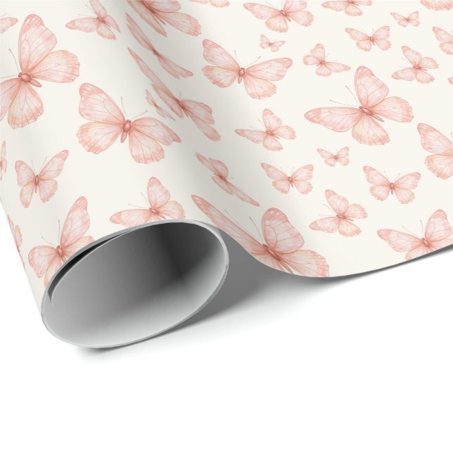 Papier Cadeau Jolis papillons roses (Coin rond)