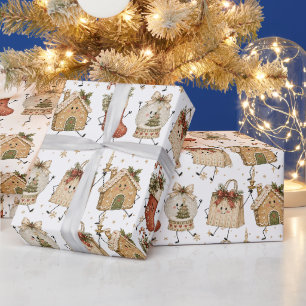 Papier Cadeau Jolis personnages de Noël dans un globe de neige e