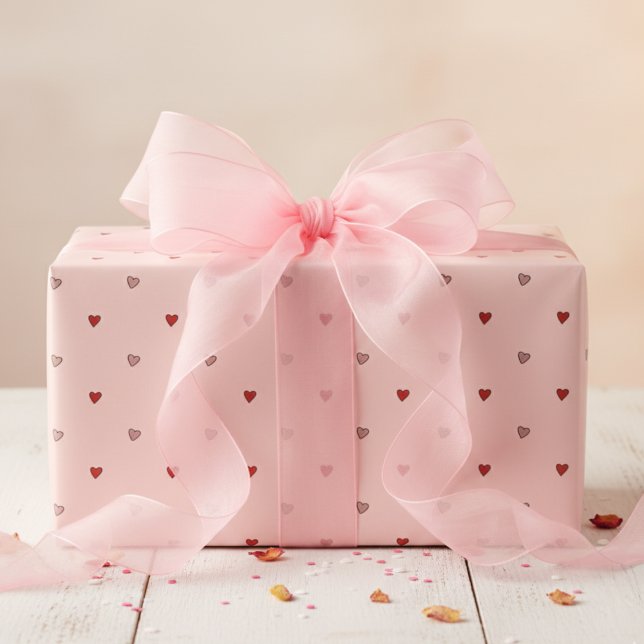 Papier Cadeau Jolis Petits Cœurs Rose Pâle (Simple Red Pink Heart Pattern Blush Pink Wrapping Paper for Kids or Girl Baby Shower. Cute Hearts)