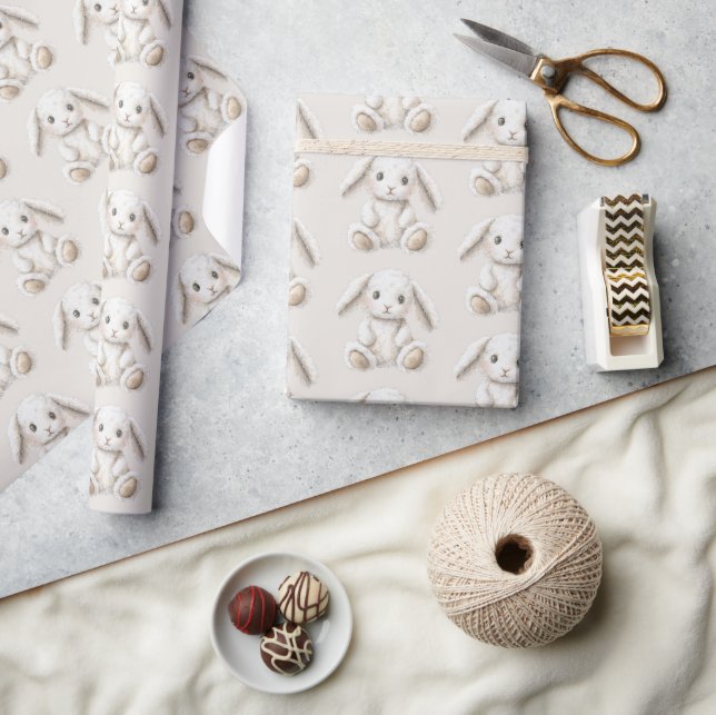 Papier Cadeau Jolis petits lapins blancs crème de Noël (Artisanat)