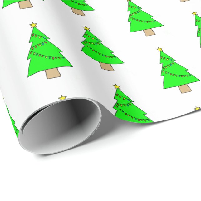 Papier Cadeau Jolis petits sapins de Noël (Coin rond)