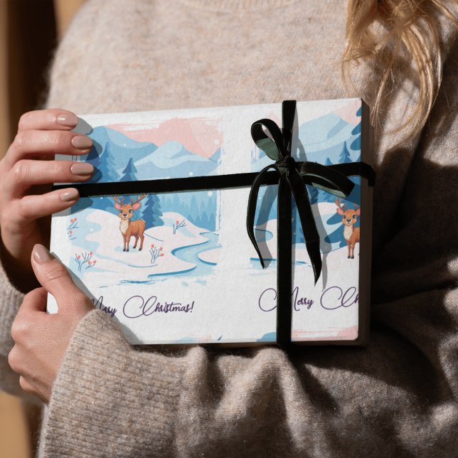 Papier Cadeau Jolis rennes dans un paysage enneigé  (Créateur téléchargé)