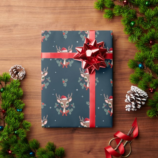 Papier Cadeau Jolis rennes de Noël (Cadeau de vacances)