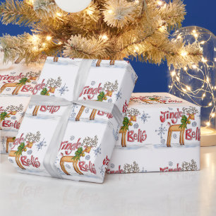 Papier Cadeau Jolis rennes de Noël, flocons de neige de Jingle B