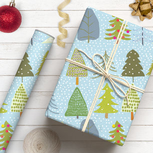 Papier Cadeau Jolis sapins de Noël enneigés pour les Fêtes