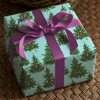 Papier Cadeau Jolis sapins de Noël fantaisistes bleus pour les f