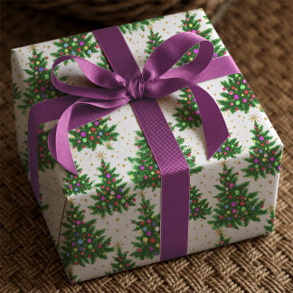 Papier Cadeau Jolis sapins de Noël modernes beige et colorés
