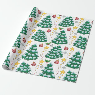 Papier Cadeau Jolis sapins et décorations de Noël