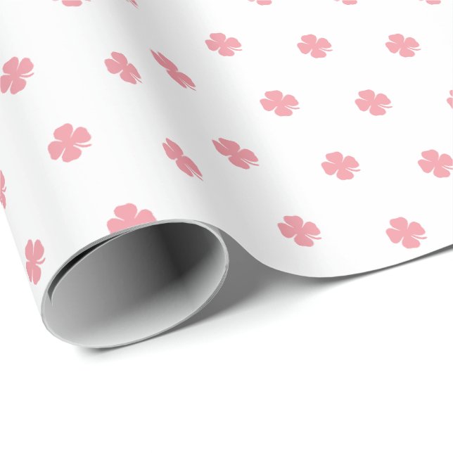 Papier Cadeau Jolis Trèfles Chanceux Roses Modernes Simples  (Coin rond)